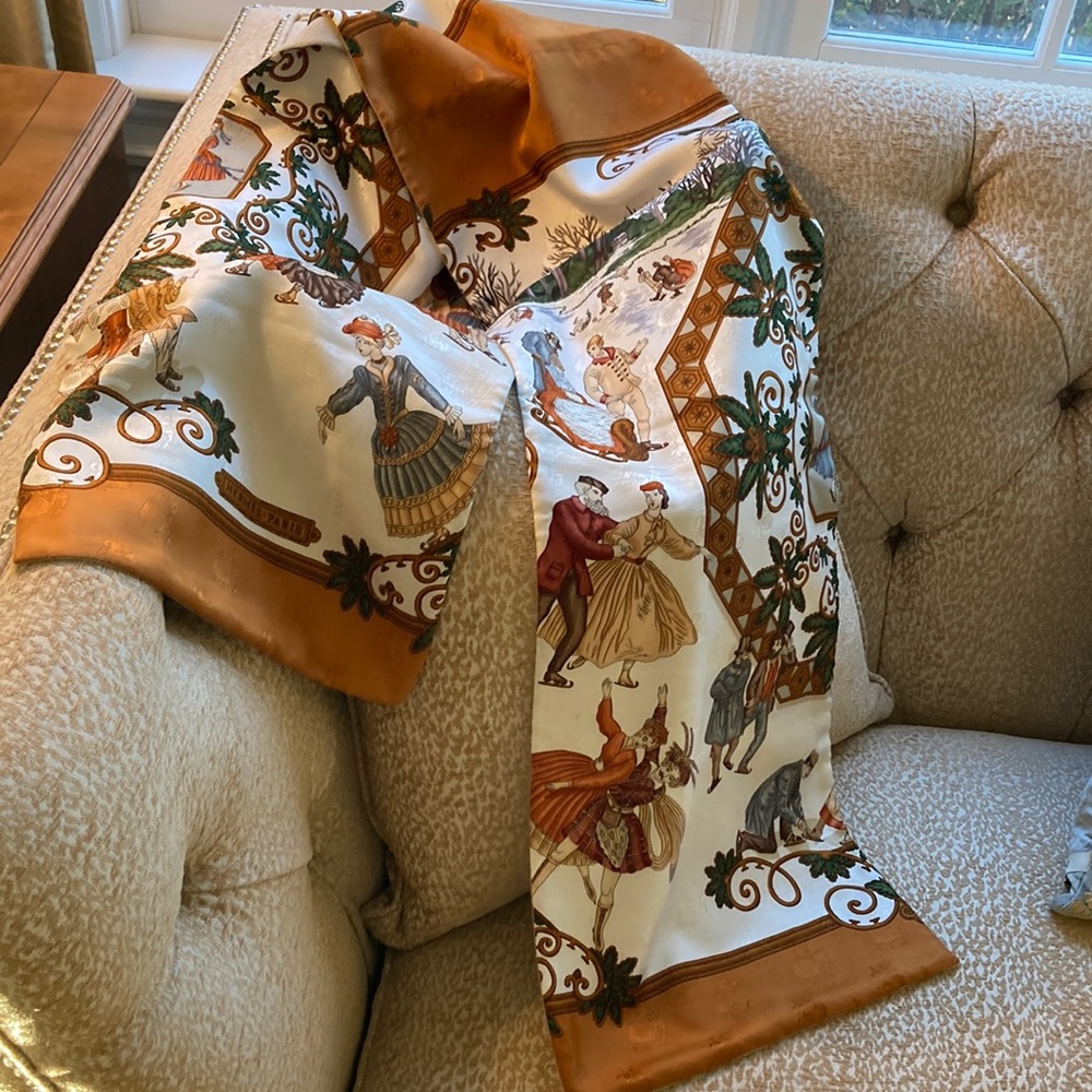 Authentic Vintage HERMES 100% Silk/Angora 175x30 Les Joies D’hiver Muffler Shawl